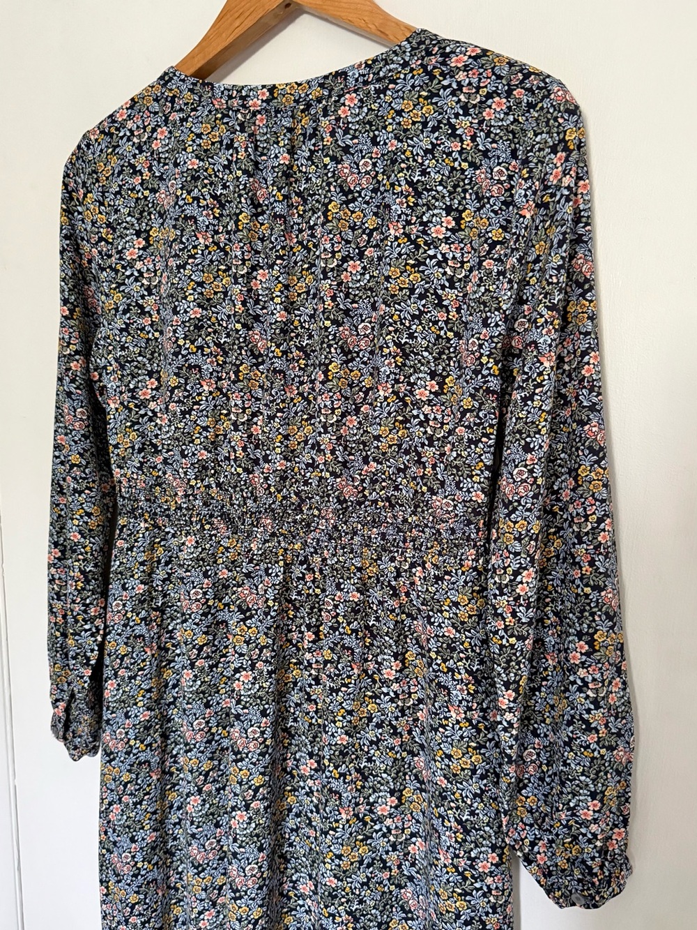 LOFT Navy Blue Floral Long-Sleeve Button Down Midi Dress - Picture 10 of 16